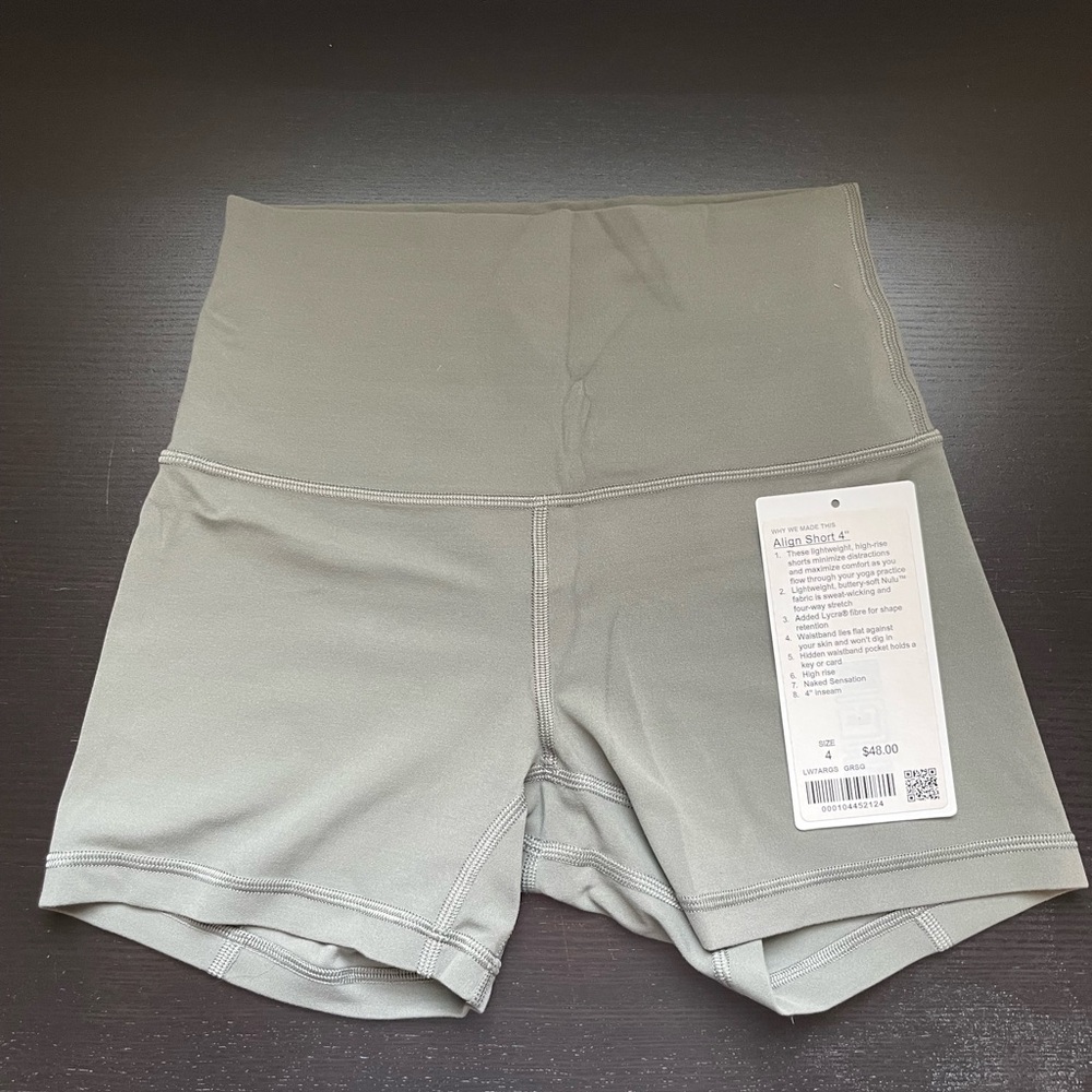Lululemon Align Shorts - 4” Size 4, Grey Sage